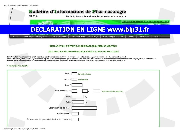 DECLARATION EN LIGNE www. bip 31. fr 
