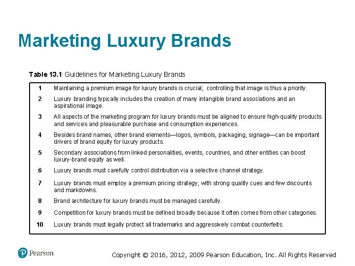 Marketing Luxury Brands Table 13. 1 Guidelines for Marketing Luxury Brands 1 Maintaining a