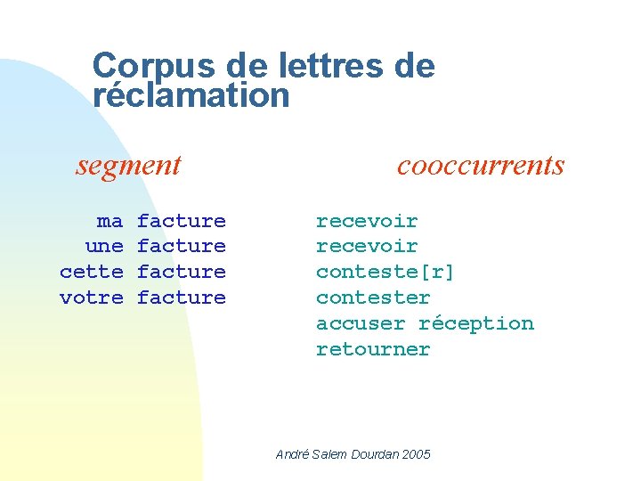 Corpus de lettres de réclamation segment ma une cette votre facture cooccurrents recevoir conteste[r]