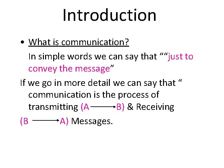 Introduction • What is communication? In simple words we can say that ““just to