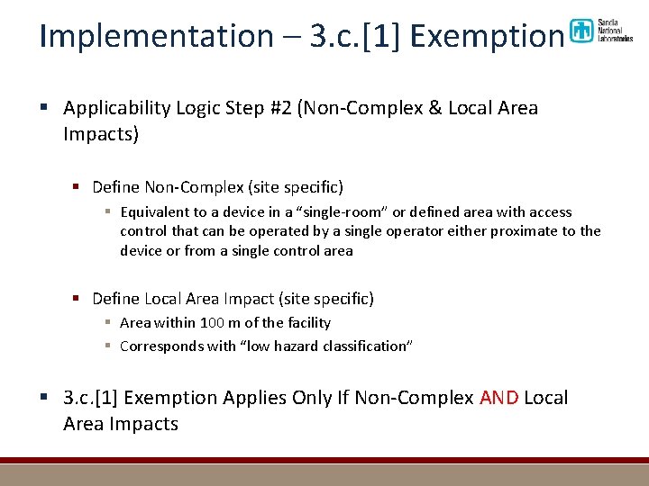 Implementation – 3. c. [1] Exemption § Applicability Logic Step #2 (Non-Complex & Local