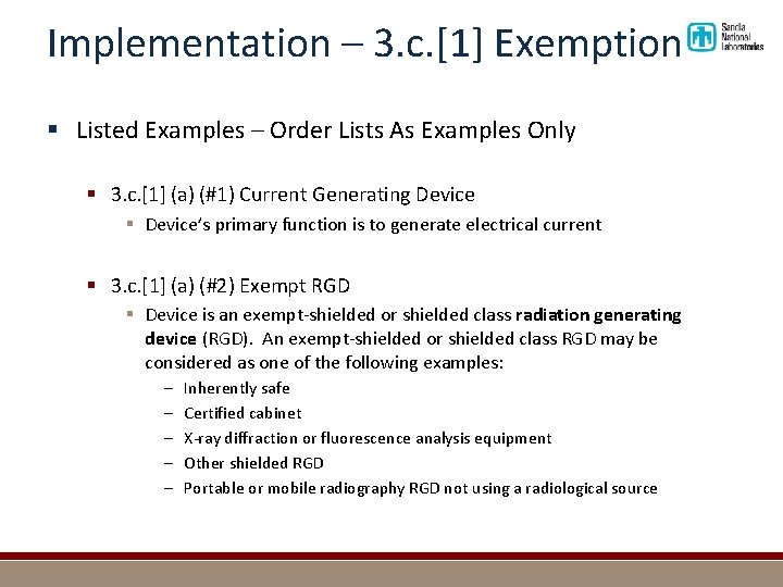 Implementation – 3. c. [1] Exemption § Listed Examples – Order Lists As Examples