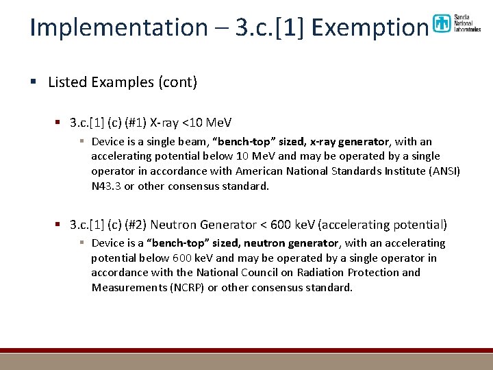 Implementation – 3. c. [1] Exemption § Listed Examples (cont) § 3. c. [1]