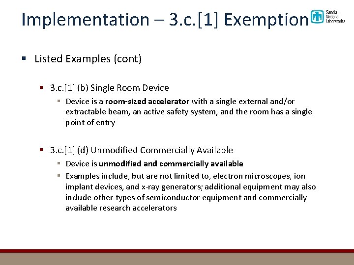 Implementation – 3. c. [1] Exemption § Listed Examples (cont) § 3. c. [1]