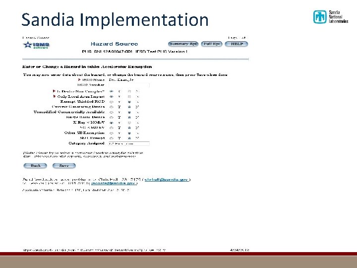 Sandia Implementation 