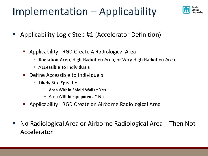 Implementation – Applicability § Applicability Logic Step #1 (Accelerator Definition) § Applicability: RGD Create