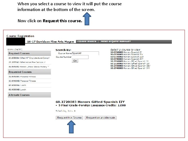 When you select a course to view it will put the course information at