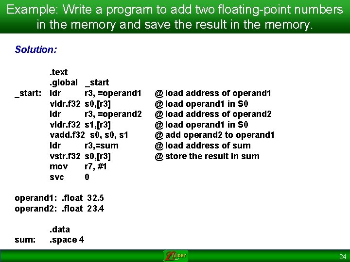 Example: Write a program to add two floating-point numbers in the memory and save