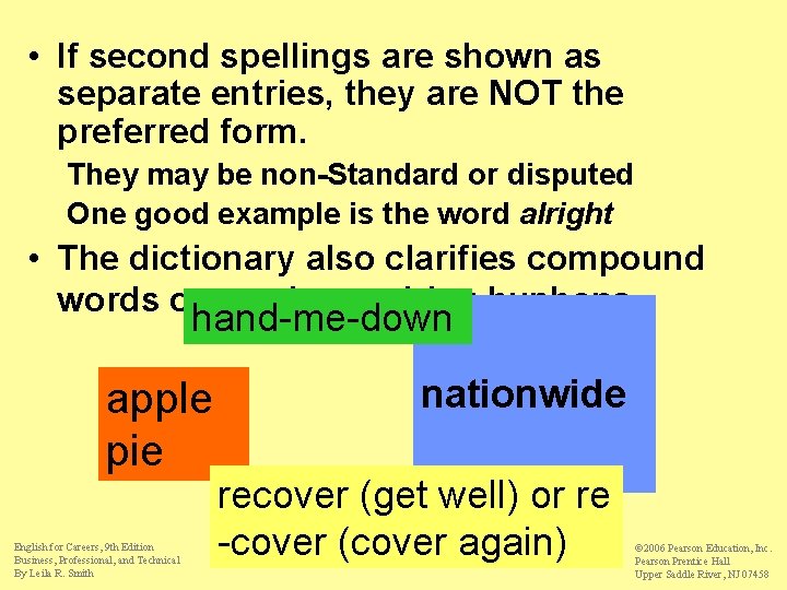  • If second spellings are shown as separate entries, they are NOT the