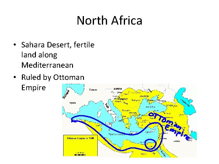 North Africa • Sahara Desert, fertile land along Mediterranean • Ruled by Ottoman Empire North Africa • Sahara Desert, fertile land along Mediterranean • Ruled by Ottoman Empire