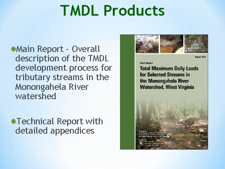 TMDL Products Main Report – Overall description of the TMDL development process for tributary