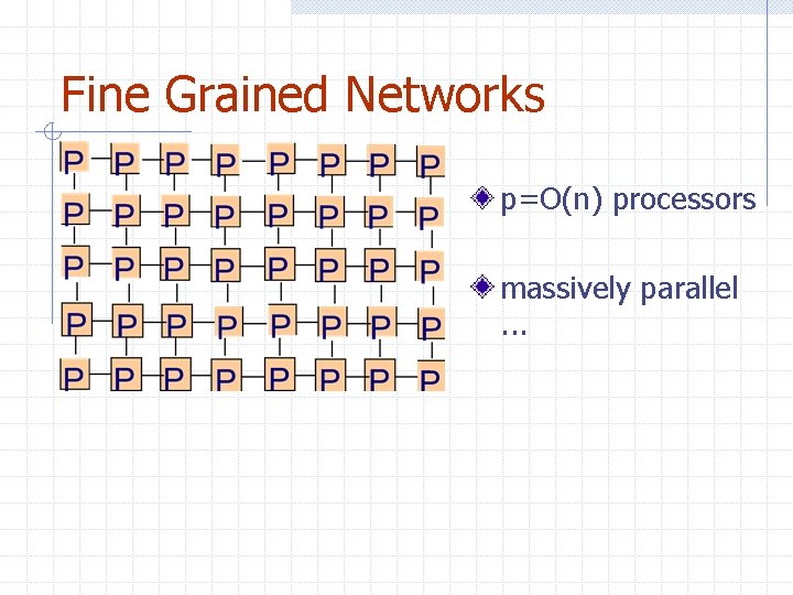 Fine Grained Networks p=O(n) processors massively parallel. . . 