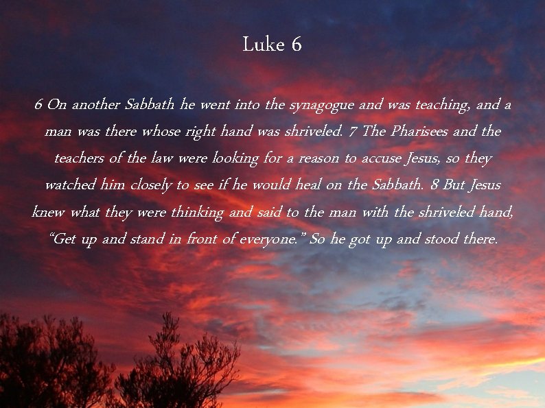 Luke 6 6 On another Sabbath he went into the synagogue and was teaching,