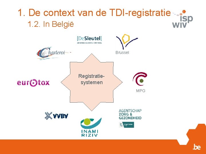 1. De context van de TDI-registratie 1. 2. In België Brussel Registratiesystemen MPG 