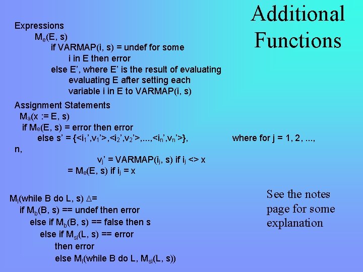 Expressions Me(E, s) if VARMAP(i, s) = undef for some i in E then