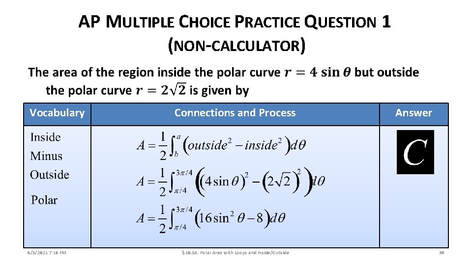 AP MULTIPLE CHOICE PRACTICE QUESTION 1 (NON-CALCULATOR) Vocabulary 6/5/2021 7: 16 PM Connections and