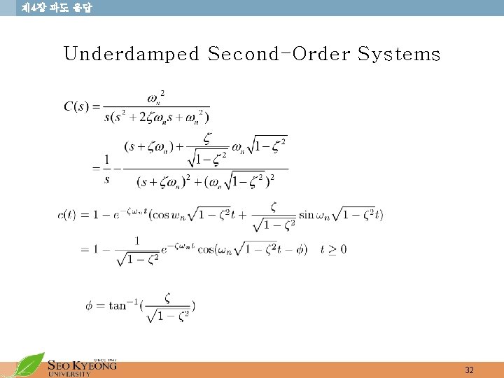 제 4장 과도 응답 Underdamped Second-Order Systems 32 