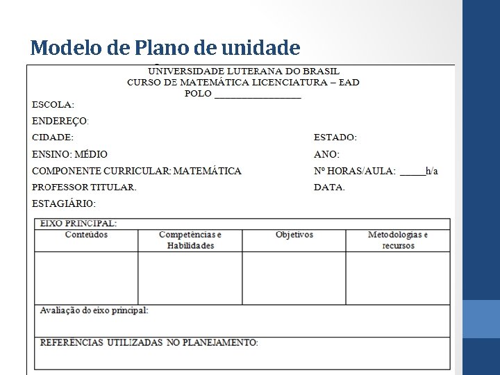 Modelo de Plano de unidade 