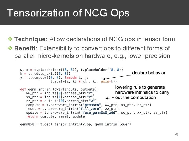 Tensorization of NCG Ops ❖ Technique: Allow declarations of NCG ops in tensor form