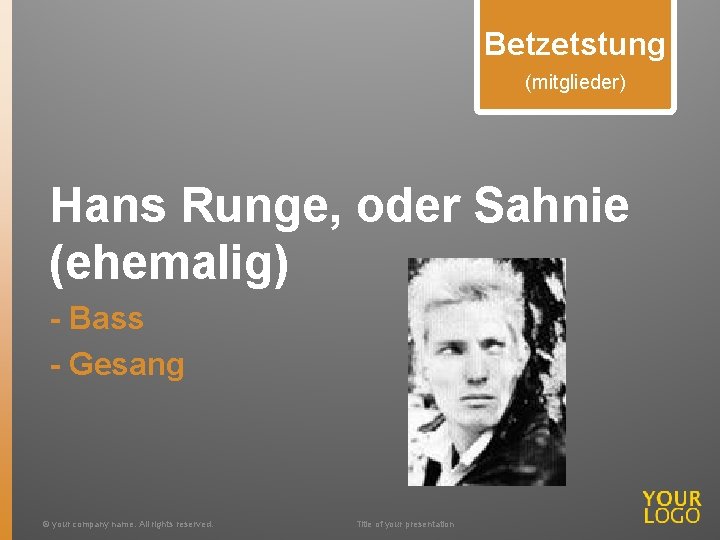 Betzetstung (mitglieder) Hans Runge, oder Sahnie (ehemalig) - Bass - Gesang © your company