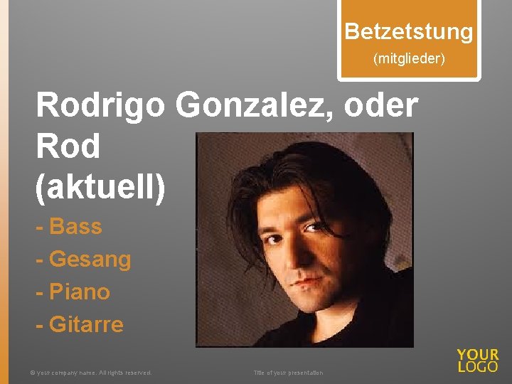 Betzetstung (mitglieder) Rodrigo Gonzalez, oder Rod (aktuell) - Bass - Gesang - Piano -