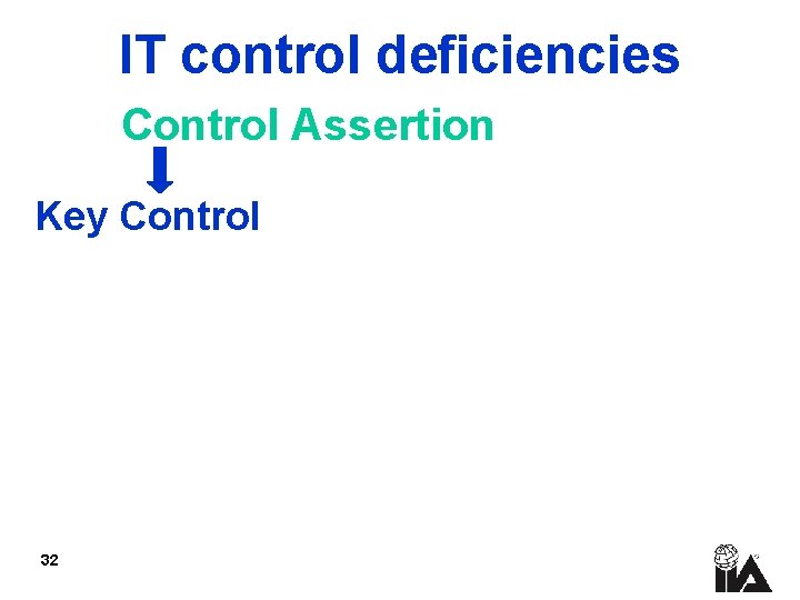 IT control deficiencies Control Assertion Key Control 32 