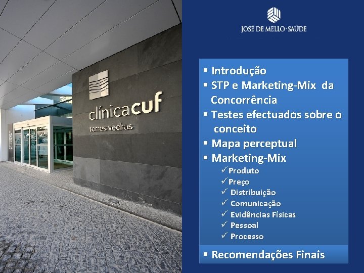 § Introdução § STP e Marketing-Mix da Concorrência § Testes efectuados sobre o conceito