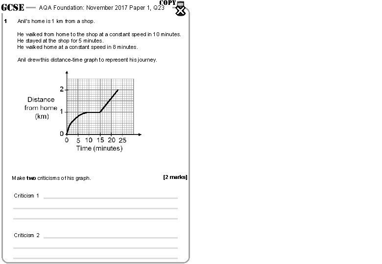 AQA Foundation: November 2017 Paper 1, Q 23 1 Anil’s home is 1 km