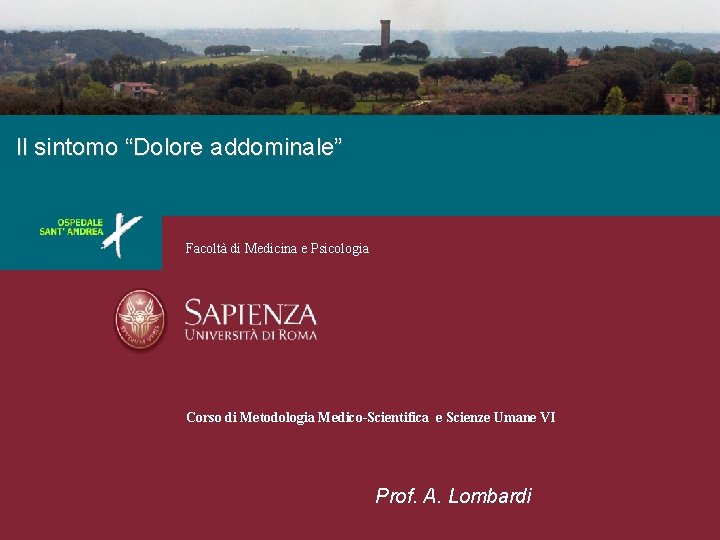 Il sintomo “Dolore addominale” Facoltà di Medicina e Psicologia Corso di Metodologia Medico-Scientifica e