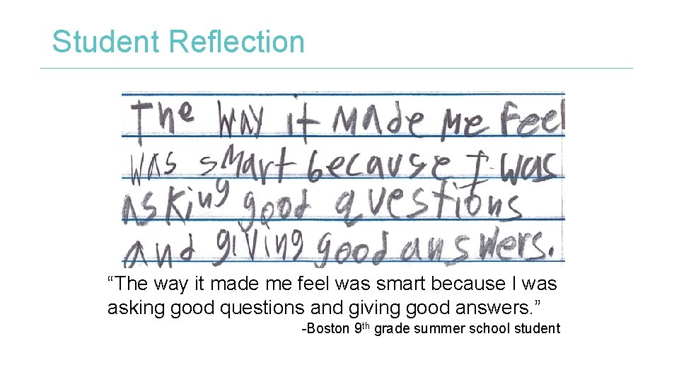 Student Reflection “The way it made me feel was smart because I was asking