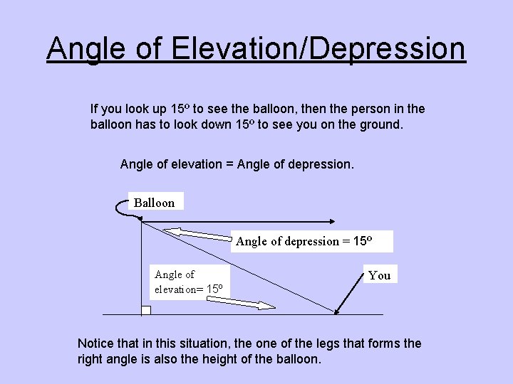 Angle of Elevation/Depression If you look up 15º to see the balloon, then the