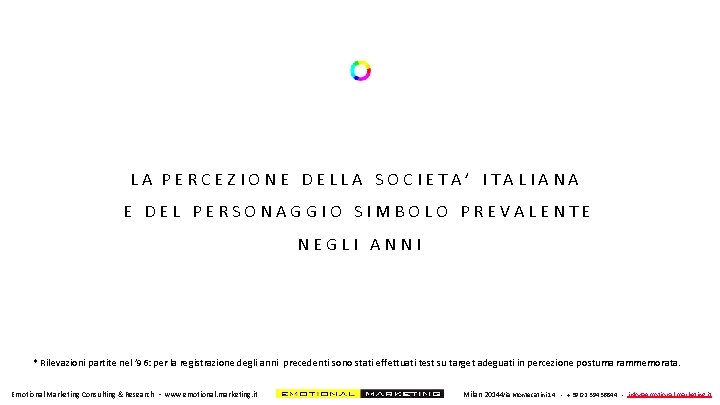 LA PERCEZIONE DELLA SOCIETA’ ITALIANA E DEL PERSONAGGIO SIMBOLO PREVALENTE NEGLI ANNI * Rilevazioni