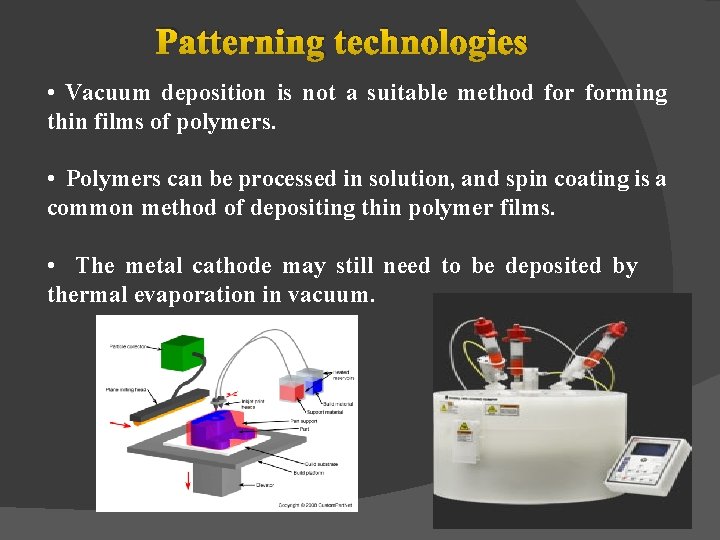 Patterning technologies • Vacuum deposition is not a suitable method forming thin films of