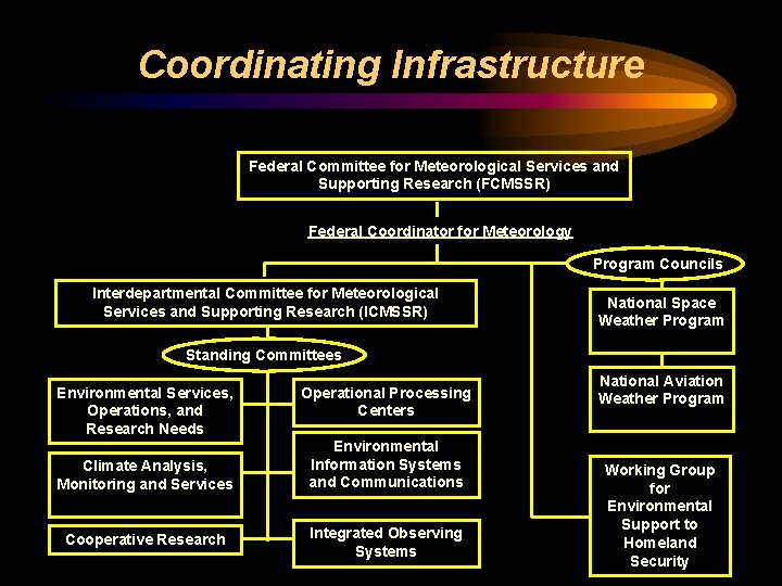Coordinating Infrastructure Federal Committee for Meteorological Services and Supporting Research (FCMSSR) Federal Coordinator for