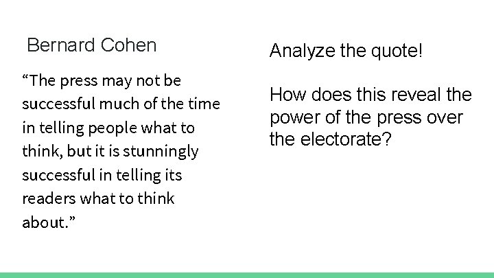 Bernard Cohen “The press may not be successful much of the time in telling