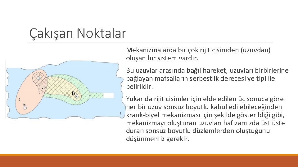 Çakışan Noktalar Mekanizmalarda bir çok rijit cisimden (uzuvdan) oluşan bir sistem vardır. Bu uzuvlar