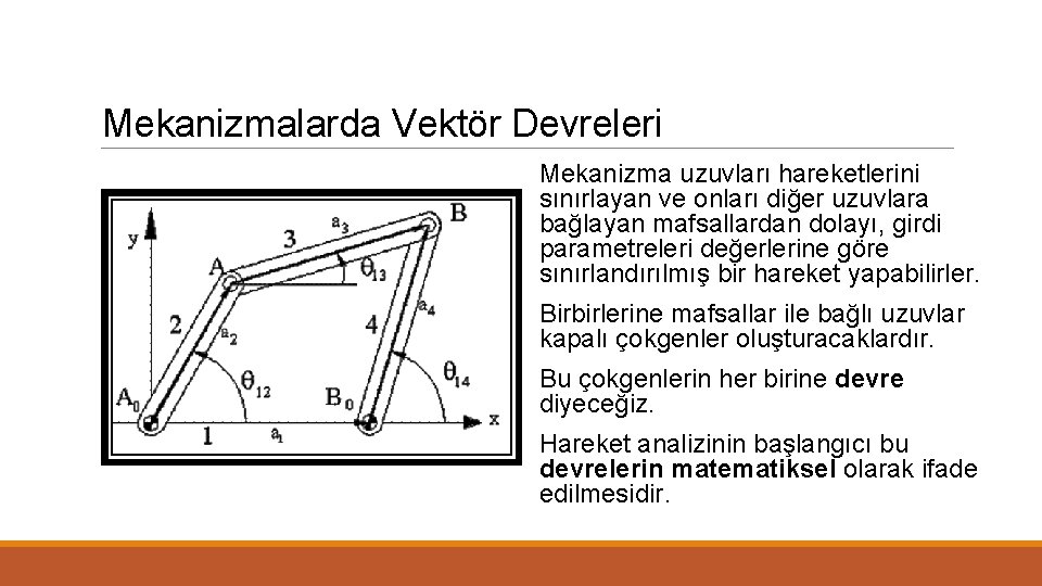 Mekanizmalarda Vektör Devreleri Mekanizma uzuvları hareketlerini sınırlayan ve onları diğer uzuvlara bağlayan mafsallardan dolayı,