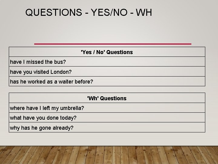 QUESTIONS - YES/NO - WH 'Yes / No' Questions have I missed the bus?