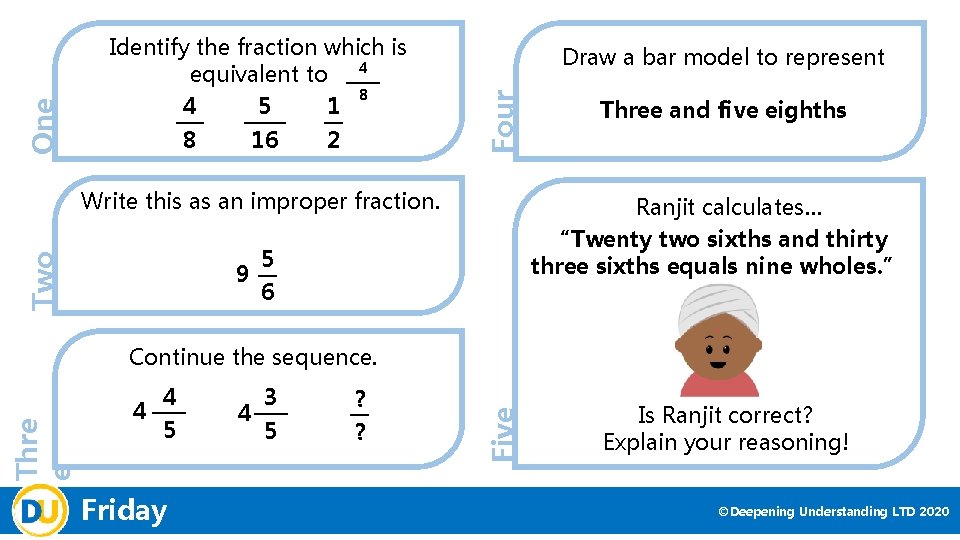 16 8 2 Draw a bar model to represent Four One Identify the fraction