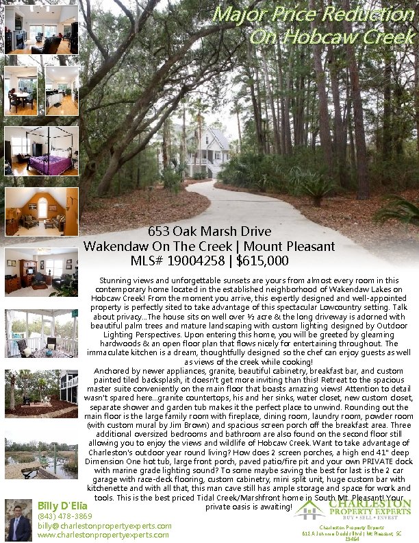 Major Price Reduction On Hobcaw Creek 653 Oak