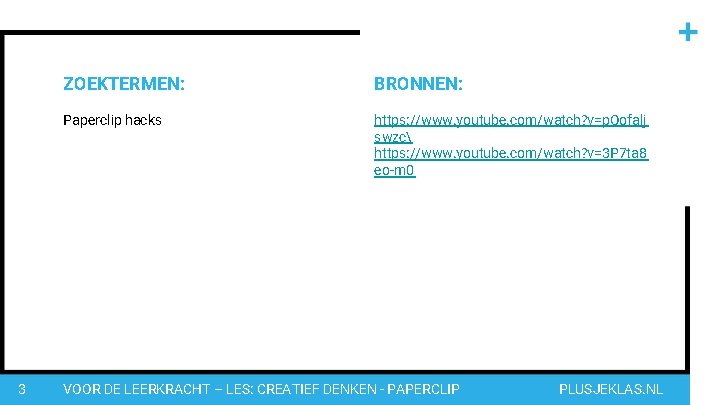 3 ZOEKTERMEN: BRONNEN: Paperclip hacks https: //www. youtube. com/watch? v=p. Oofalj swzc https: //www.