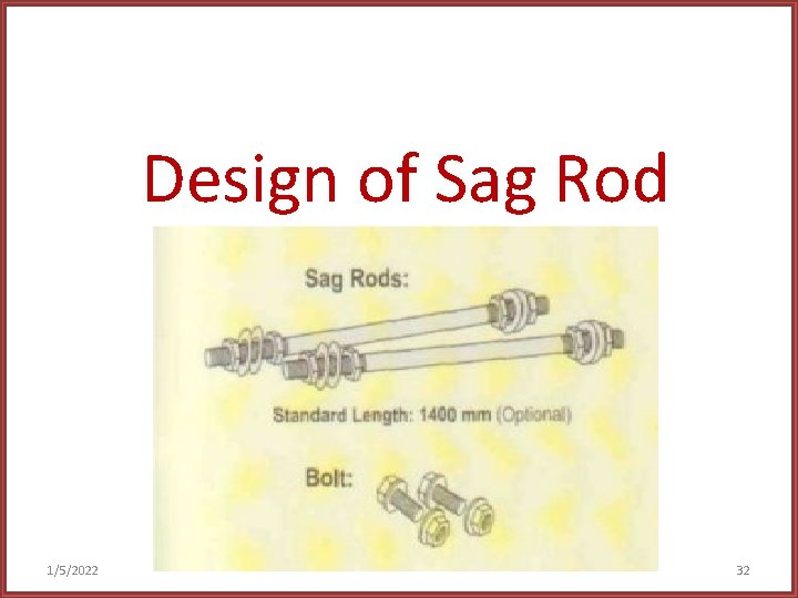 Design of Sag Rod 1/5/2022 32 