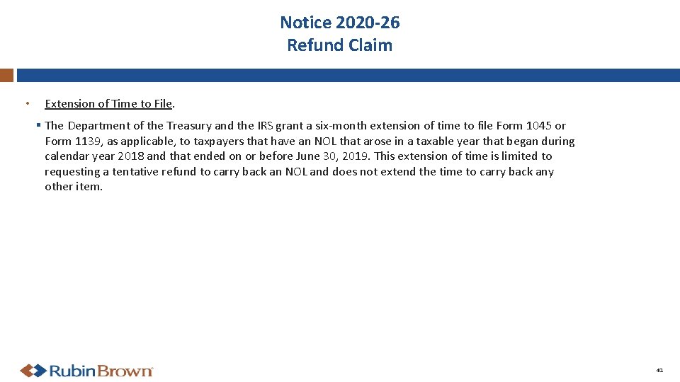 Notice 2020 -26 Refund Claim • Extension of Time to File. § The Department