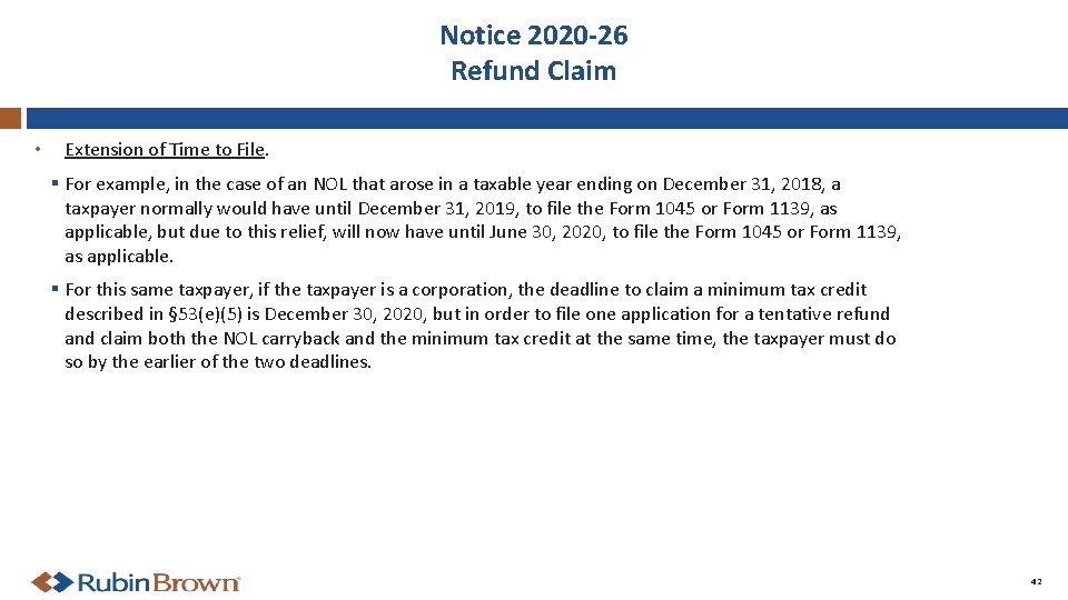 Notice 2020 -26 Refund Claim • Extension of Time to File. § For example,