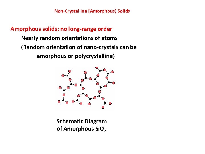 Non-Crystalline (Amorphous) Solids Amorphous solids: no long-range order Nearly random orientations of atoms (Random Non-Crystalline (Amorphous) Solids Amorphous solids: no long-range order Nearly random orientations of atoms (Random