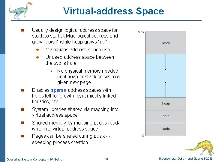 Virtual-address Space n Usually design logical address space for stack to start at Max