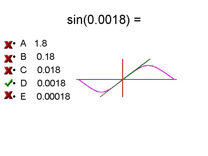 sin(0. 0018) = • • • A 1. 8 B 0. 18 C 0.