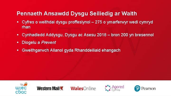 Pennaeth Ansawdd Dysgu Seiliedig ar Waith § Cyfres o weithdai dysgu proffesiynol – 275