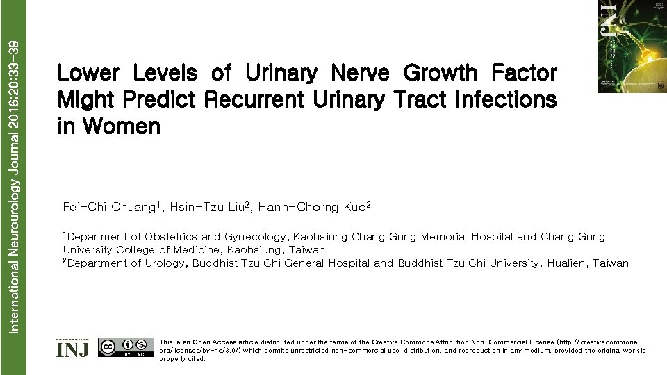 International Neurourology Journal 2016; 20: 33 -39 Lower Levels of Urinary Nerve Growth Factor