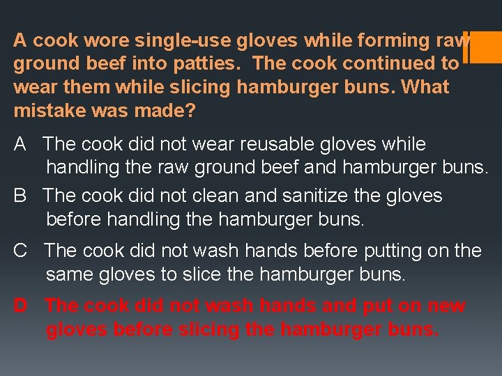 A cook wore single-use gloves while forming raw ground beef into patties. The cook